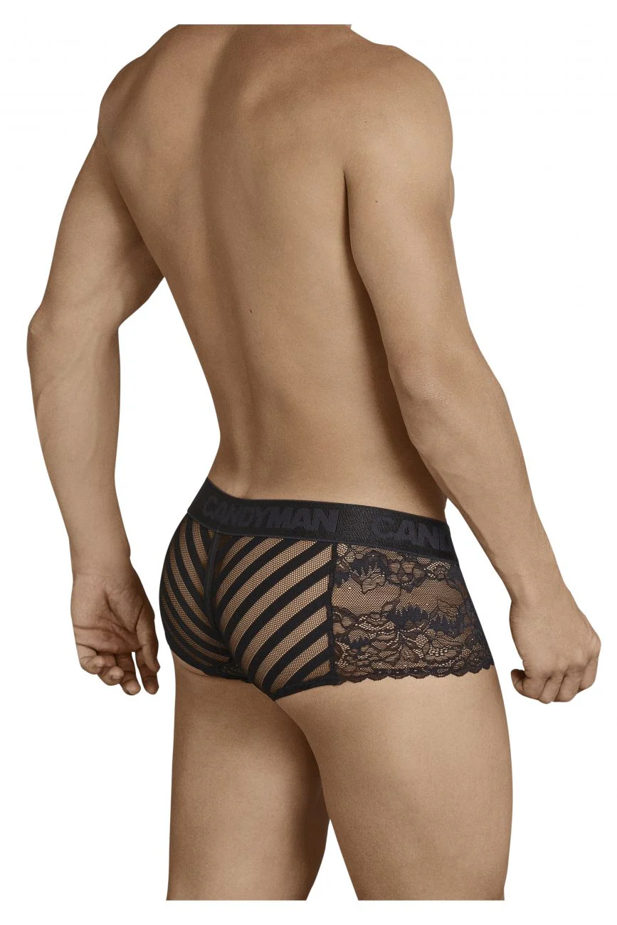 CandyMan 99393 Men's Underwear Mesh and Lace Boxer Briefs Color Black - Image 3