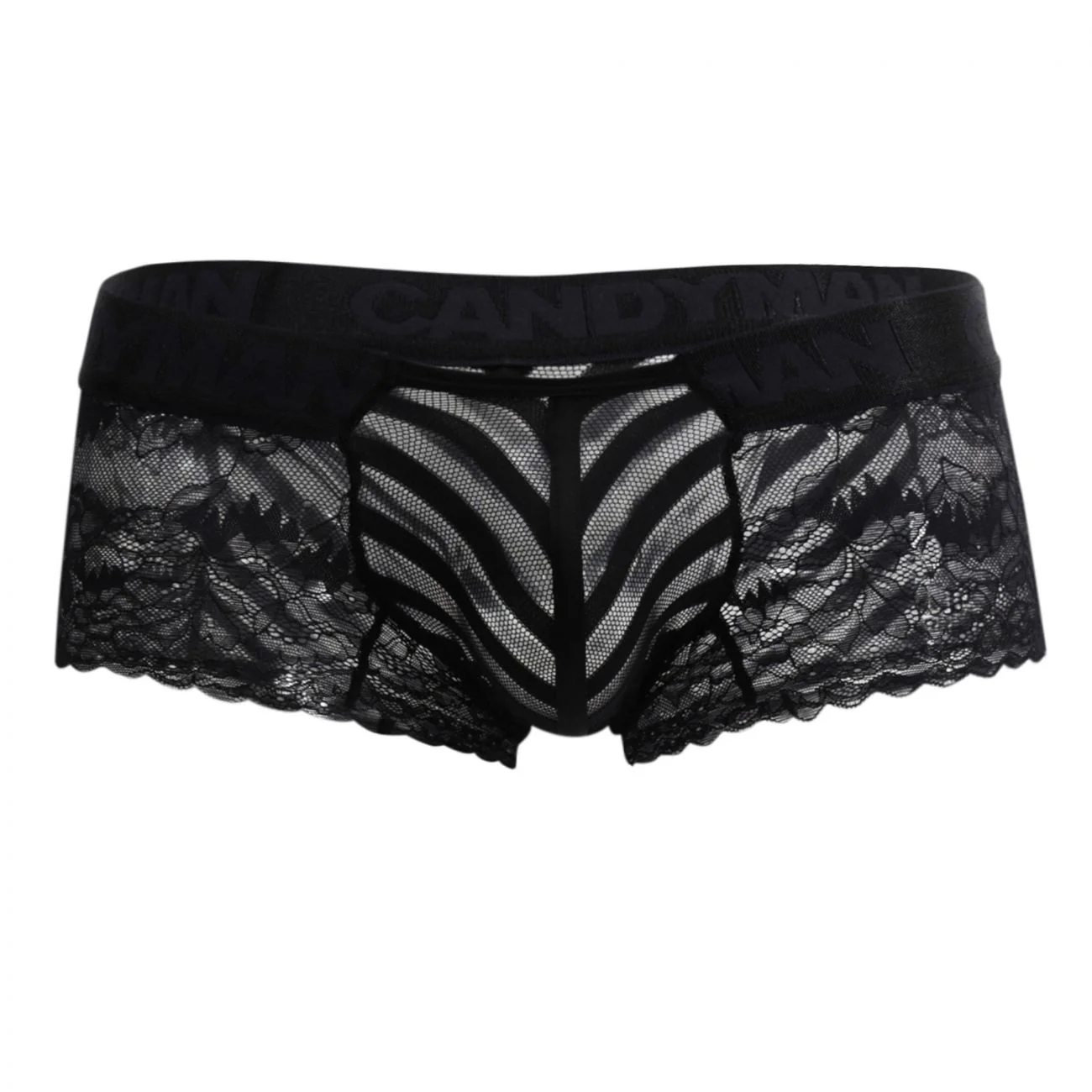 CandyMan 99393 Men's Underwear Mesh and Lace Boxer Briefs Color Black - Image 5
