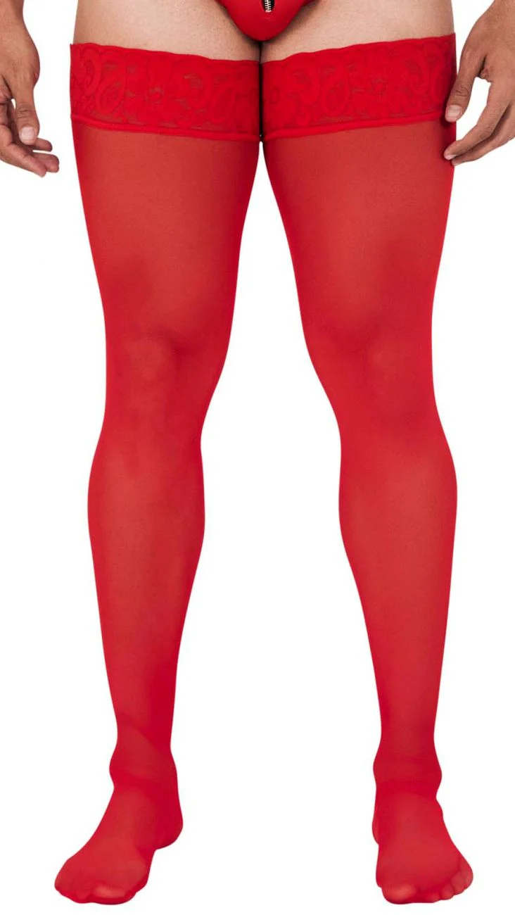 CandyMan 99533 Men's Mesh Thigh Highs Color Red - Image 5