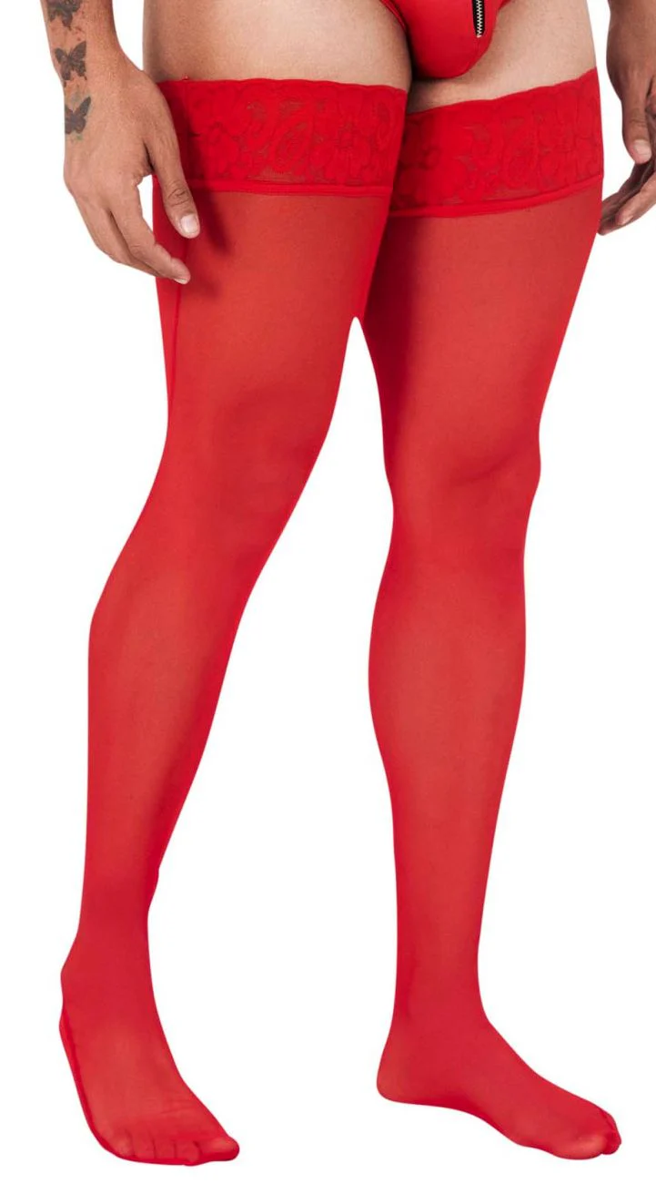 CandyMan 99533 Men's Mesh Thigh Highs Color Red - Image 7