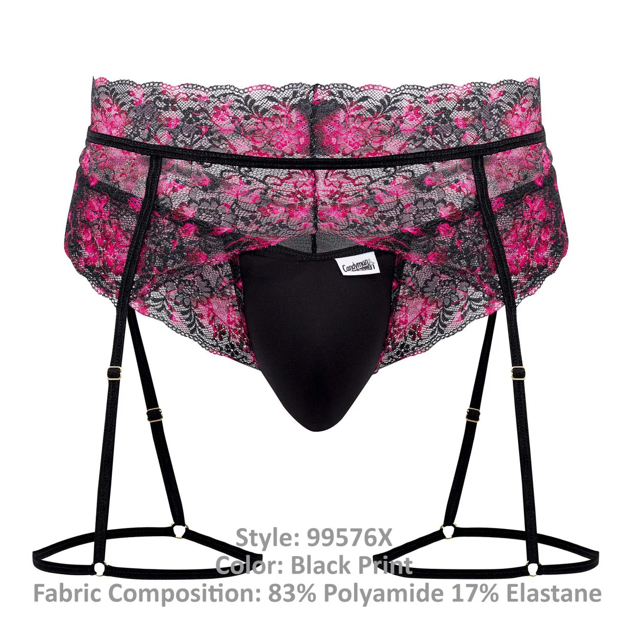 CandyMan 99576X Lace Garter Thongs Color Black Print - Image 8