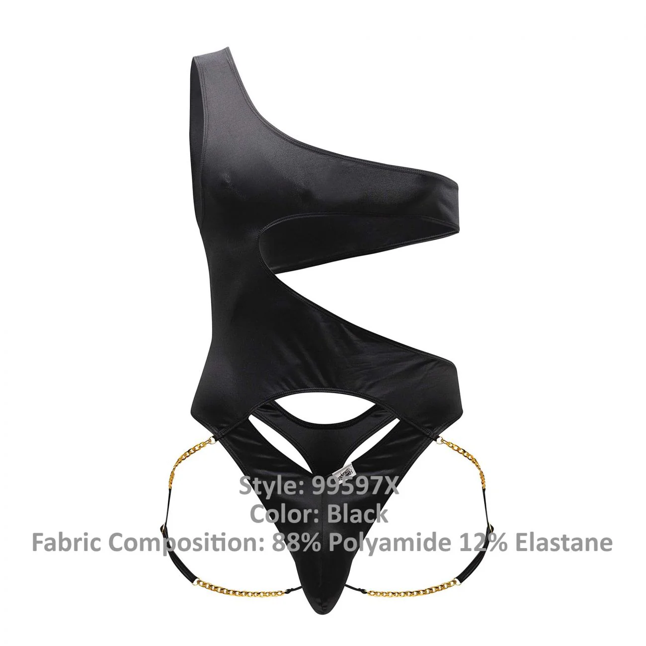 CandyMan 99597X One Shoulder Bodysuit Color Black - Image 8