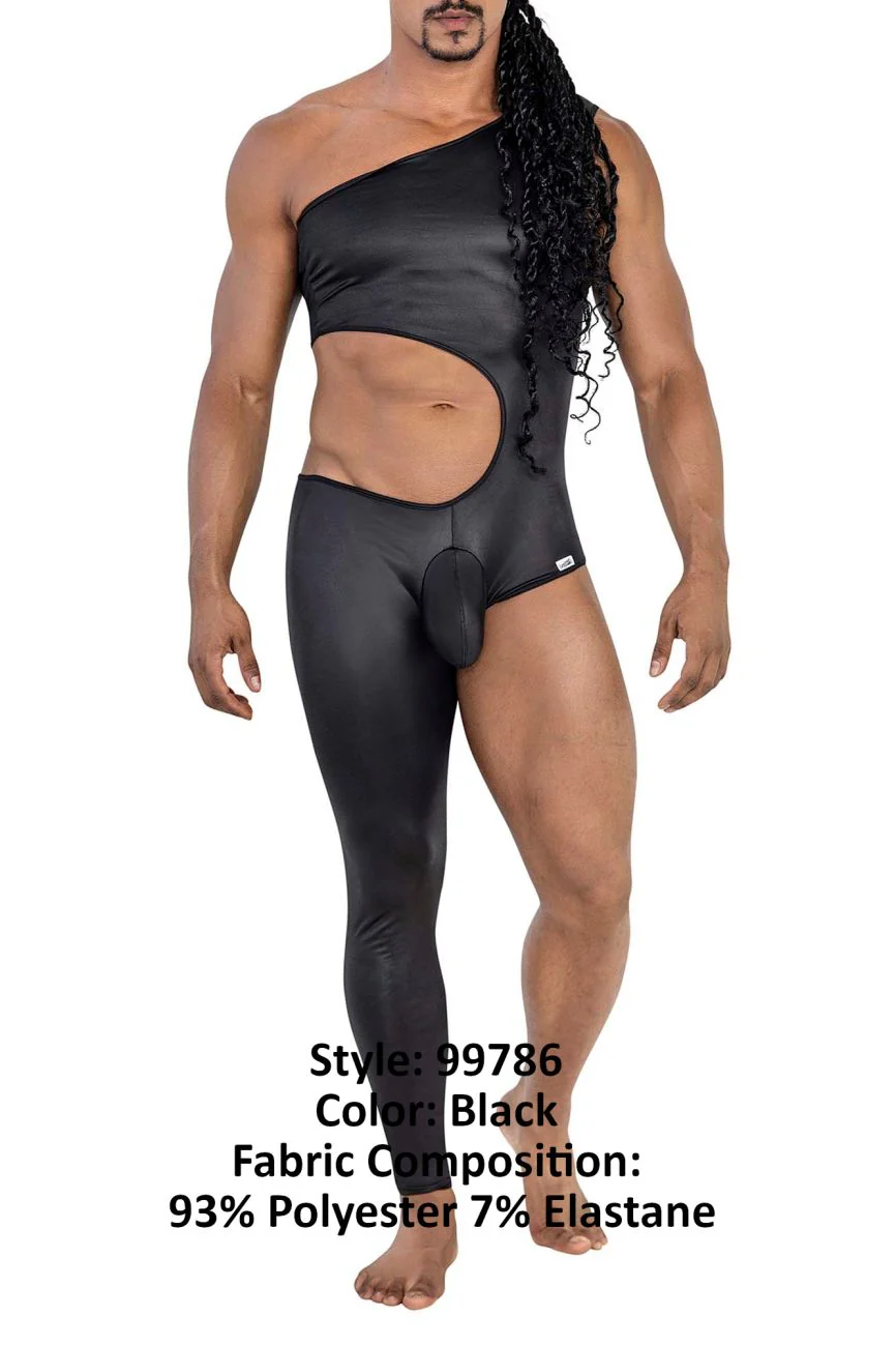 CandyMan 99786 One Shoulder One Leg Bodysuit Color Black - Image 8