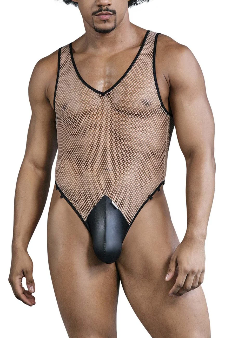 CandyMan 99858 Fishnet Bodysuit Color Beige-Black - Image 2