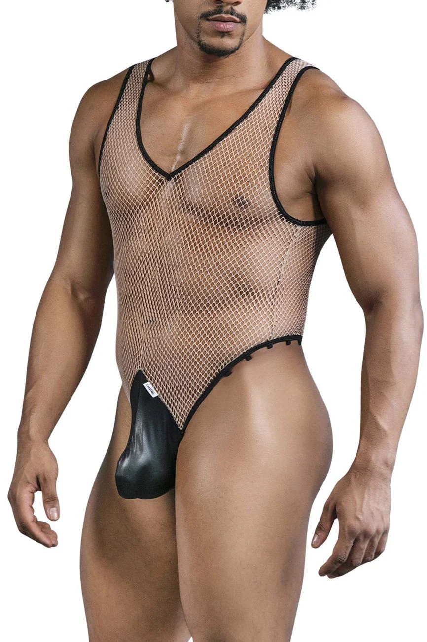 CandyMan 99858 Fishnet Bodysuit Color Beige-Black - Image 4