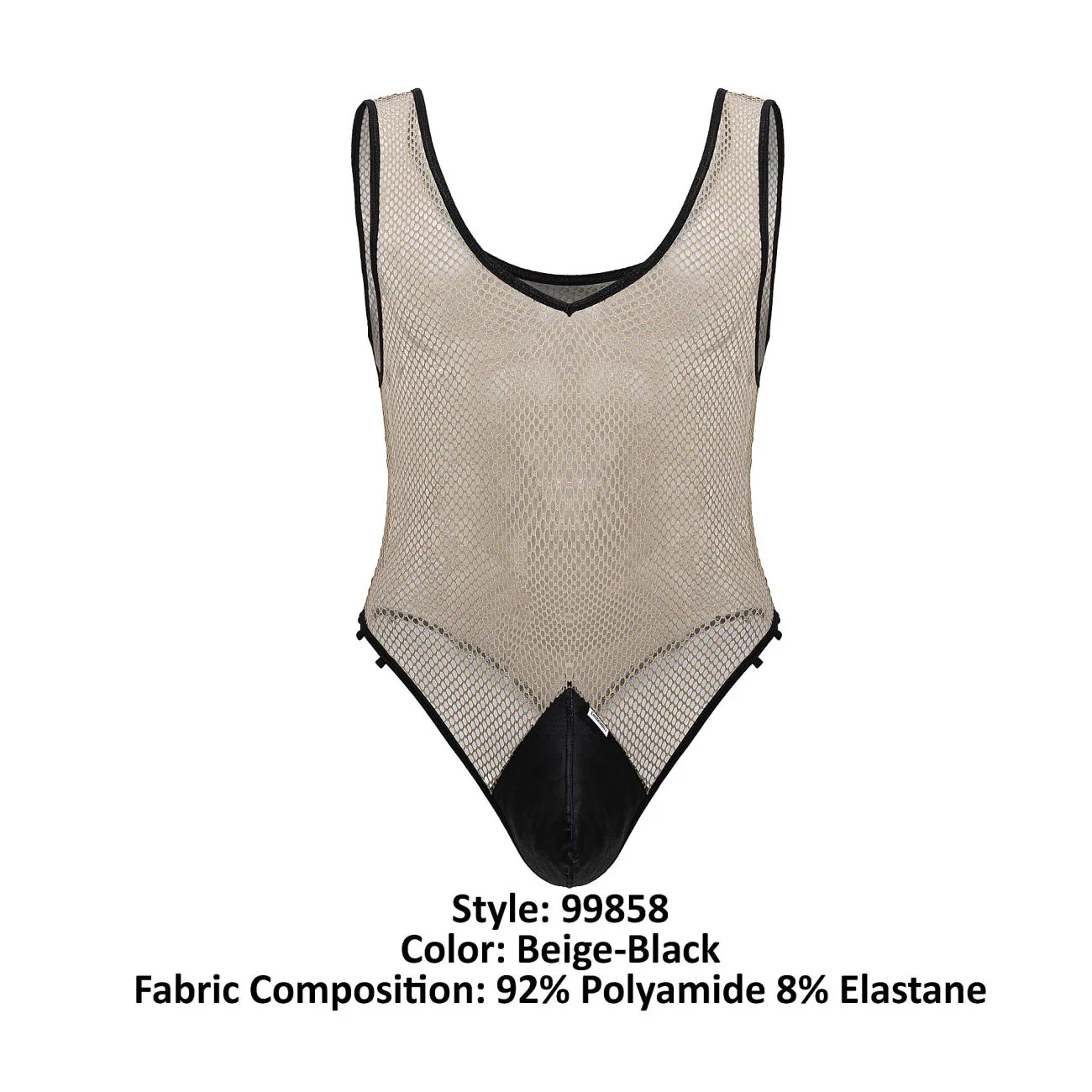 CandyMan 99858 Fishnet Bodysuit Color Beige-Black - Image 8