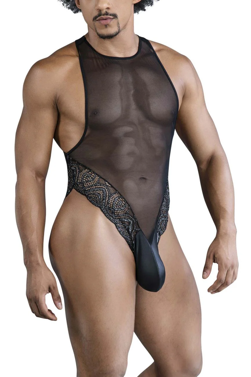 CandyMan 99864 Lace-Mesh Bodysuit Color Black - Image 4