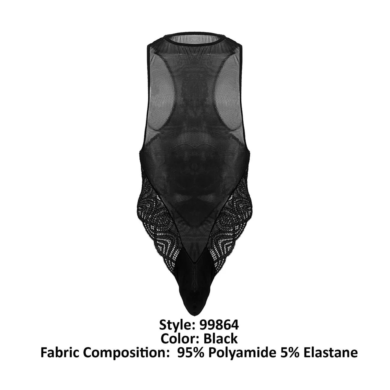 CandyMan 99864 Lace-Mesh Bodysuit Color Black - Image 8