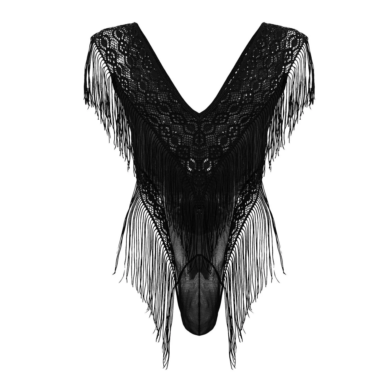 CandyMan 99865 Lace-Mesh Bodysuit Color Black - Image 5