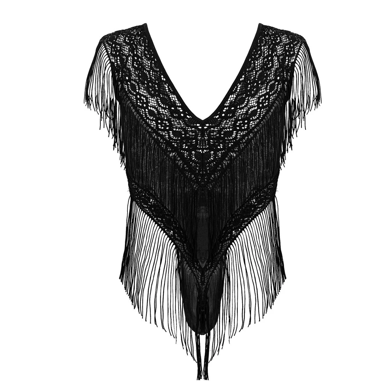 CandyMan 99865 Lace-Mesh Bodysuit Color Black - Image 7