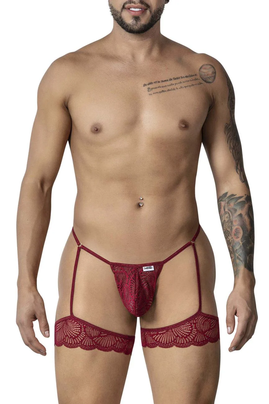 CandyMan 99906 Garter Lace Thongs Color Burgundy - Image 2