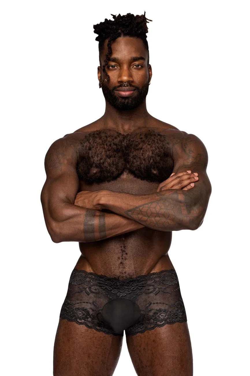 Male Power 127-280 Sassy Lace Mini Short Sheer Pouch Color Black - Image 2