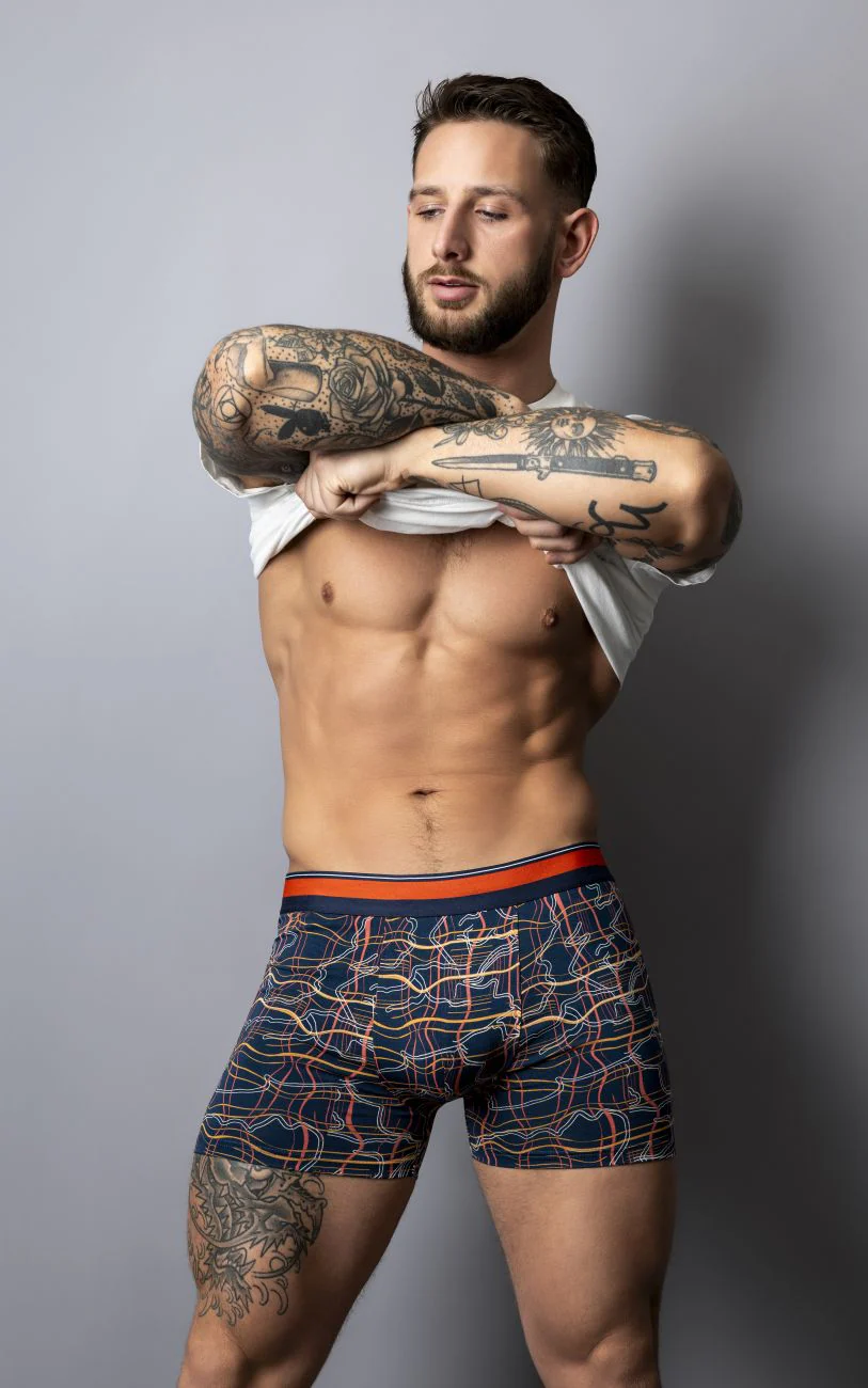 Male Power 160-299 Soo Cumfy Boxer Brief Color Navy-Orange - Image 7