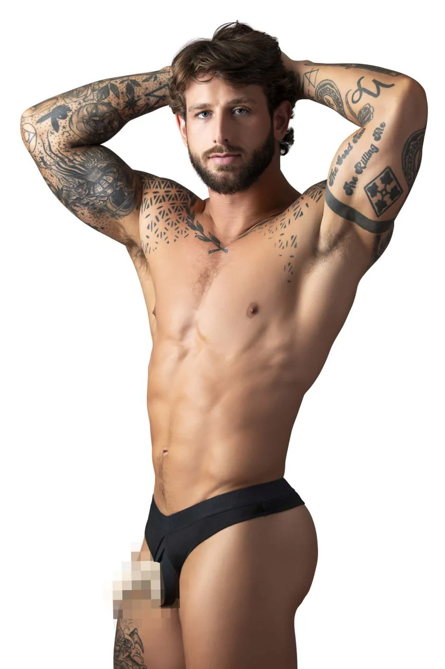 Male Power 417-304 Open Ended Thong Open Front Elastic Cock Ring Color Black - Image 2