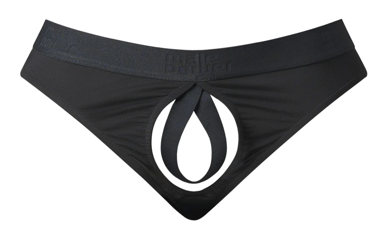 Male Power 417-304 Open Ended Thong Open Front Elastic Cock Ring Color Black - Image 4