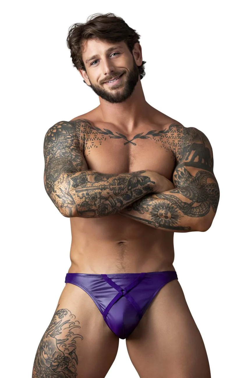 Male Power 447-302 Eggplant Crossover Thong Color Plum - Image 2