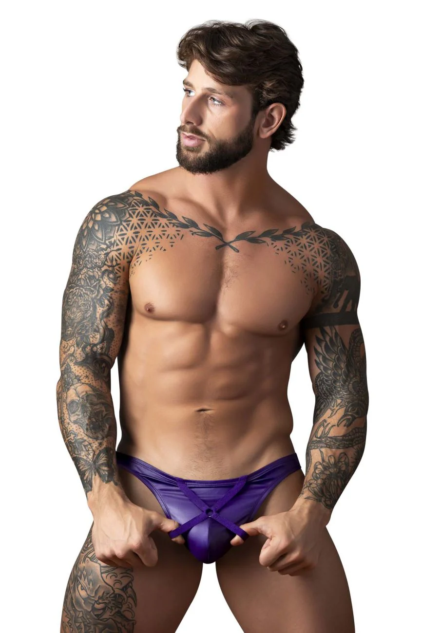 Male Power 447-302 Eggplant Crossover Thong Color Plum - Image 4