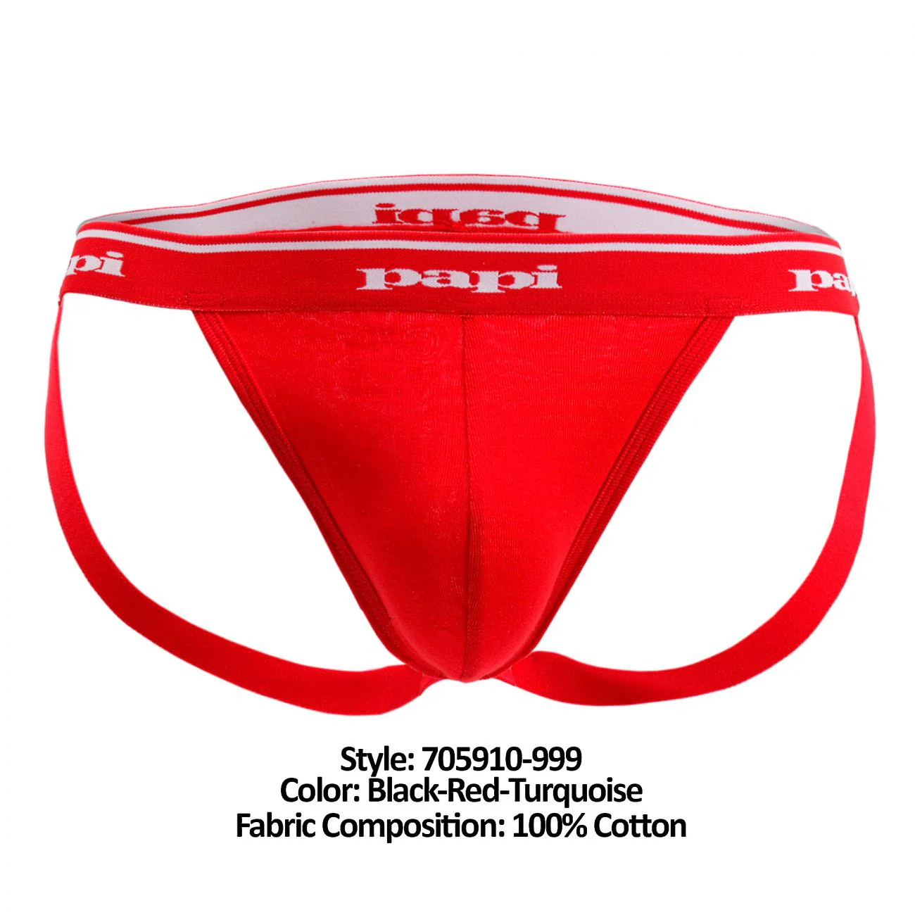 Papi 705910-999 3PK 1X1 Rib Jockstrap Color Black-Red-Turquoise - Image 8