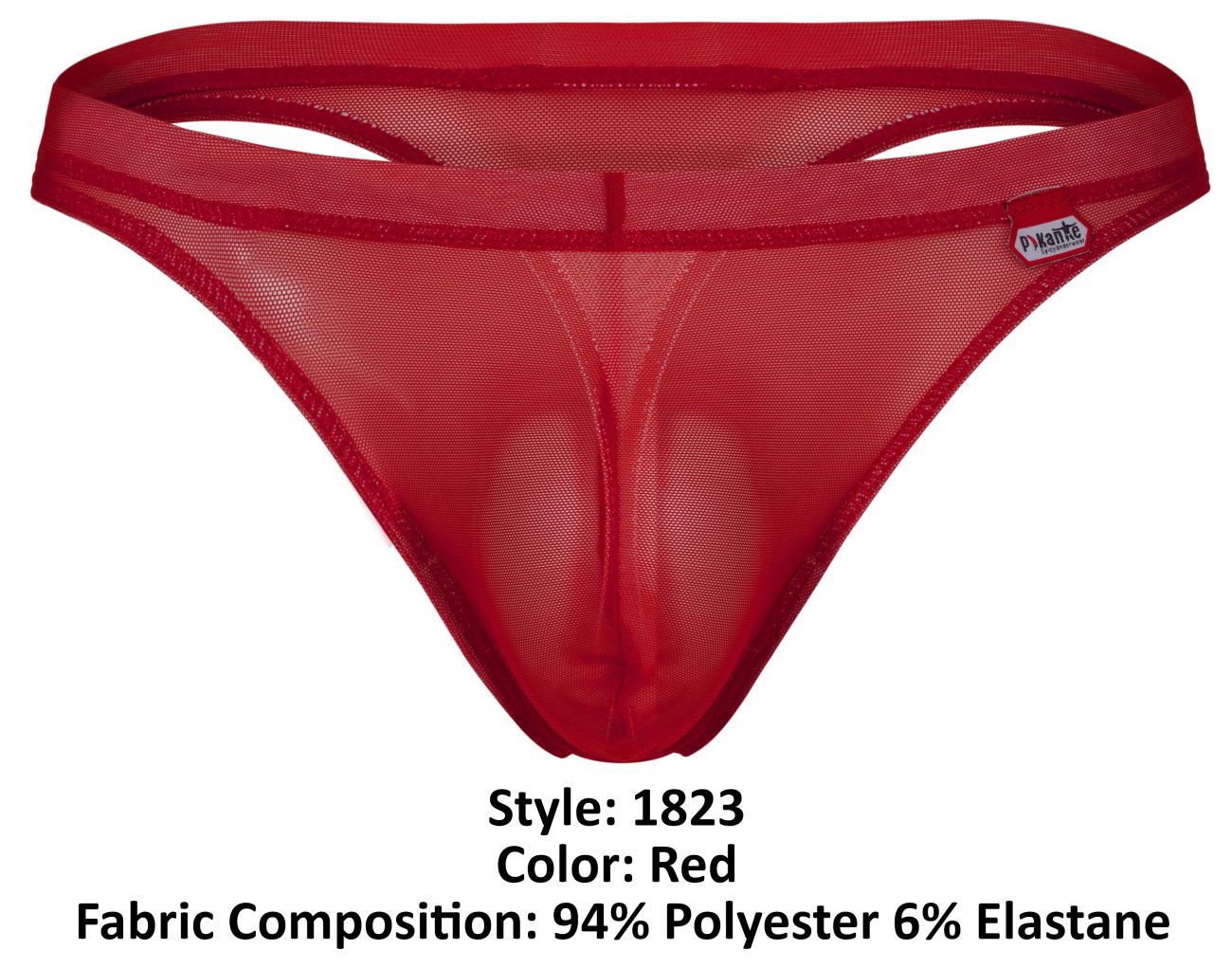 Pikante PIK 1823 Men's Underwear Luxury Thongs Color Red Mesh - Image 8