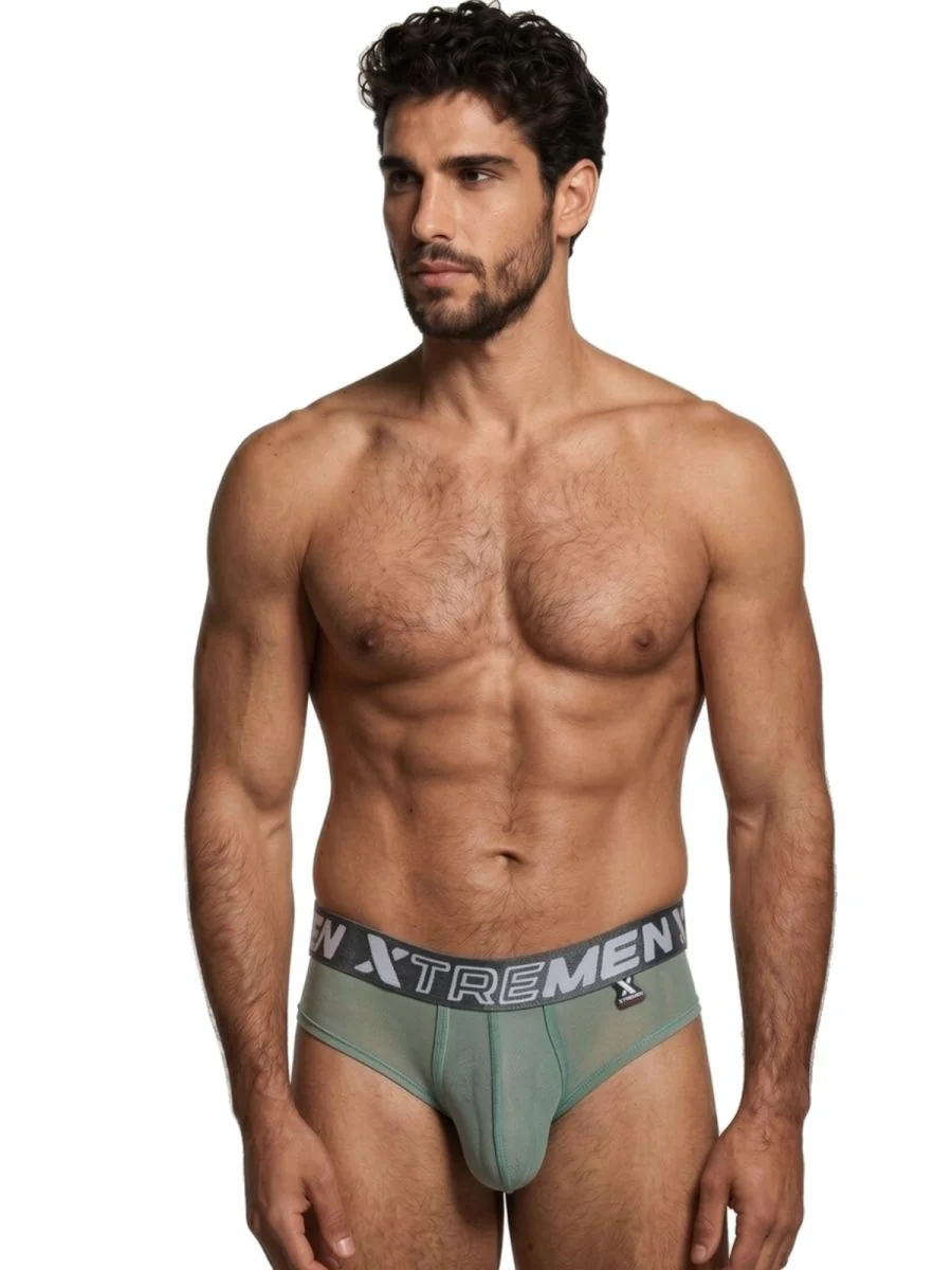 Xtremen 91262 Mens Underwear Sleek Microfiber Mesh Briefs Color Green - Image 2